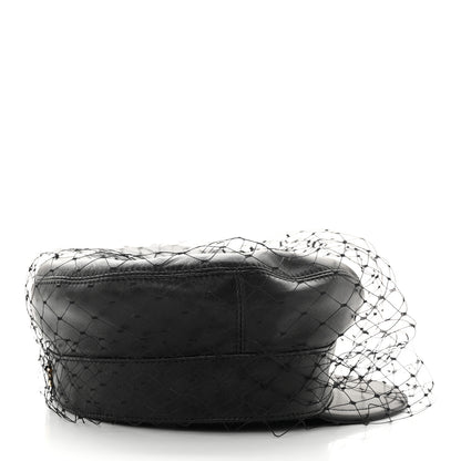 Christian Dior Lambskin Arty Beret Cap With Veil 57 Black 6 of 8
