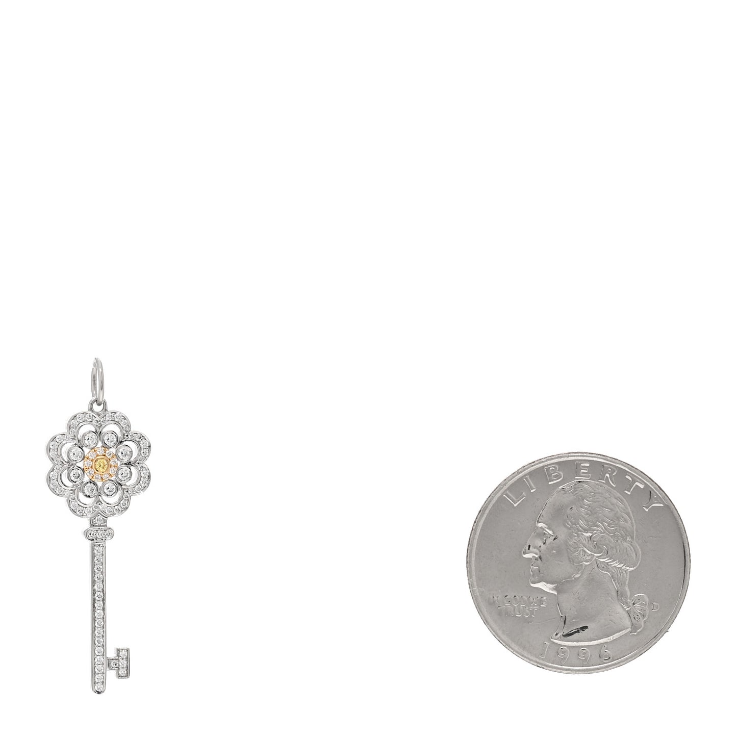 Platinum 18K Yellow Gold Diamond Fancy Yellow Diamond Rose Key Pendant