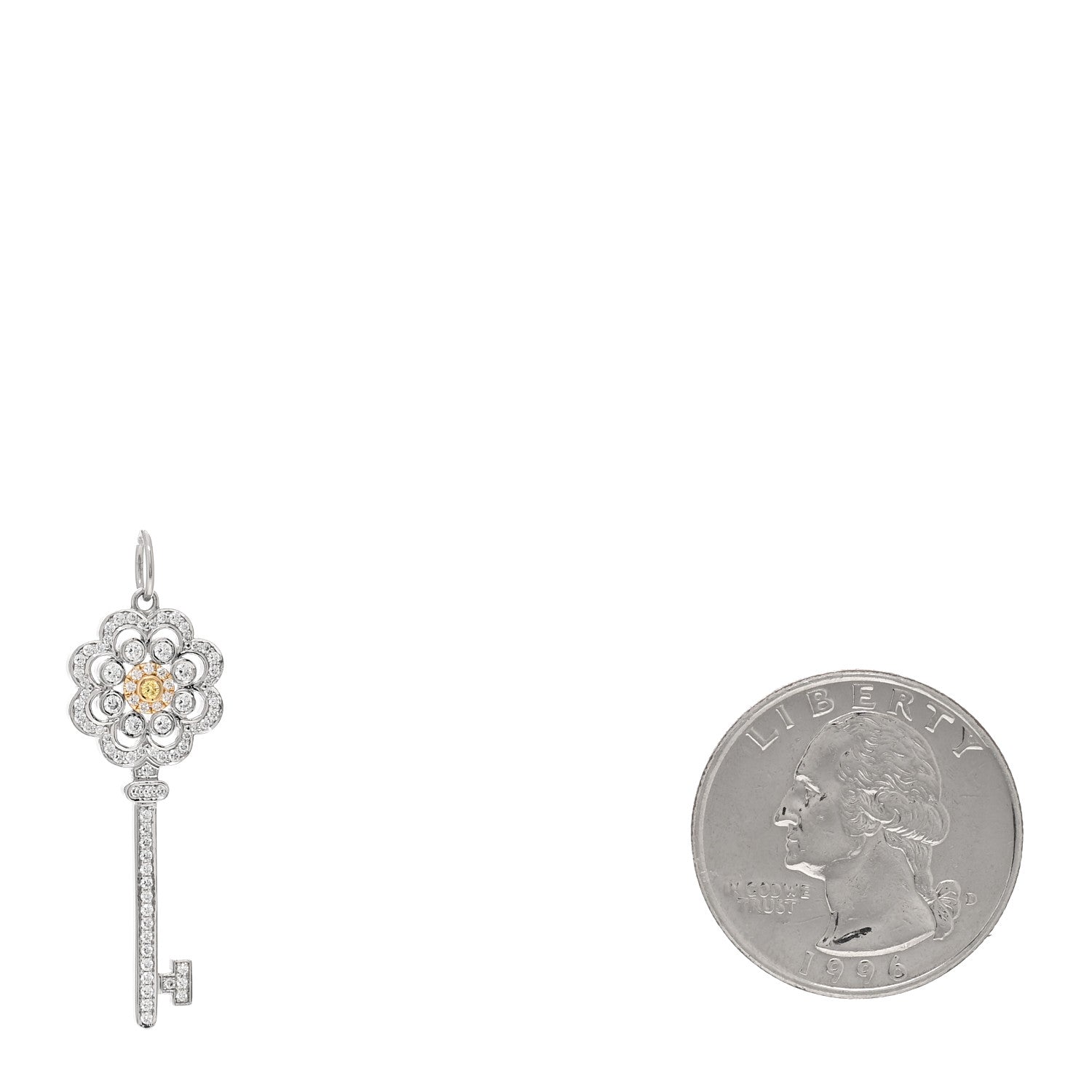 Tiffany Platinum 18K Yellow Gold Diamond Fancy Yellow Diamond Rose Key Pendant 2 of 4