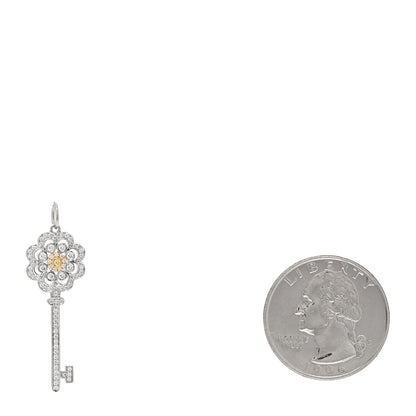 Tiffany Platinum 18K Yellow Gold Diamond Fancy Yellow Diamond Rose Key Pendant 2 of 4