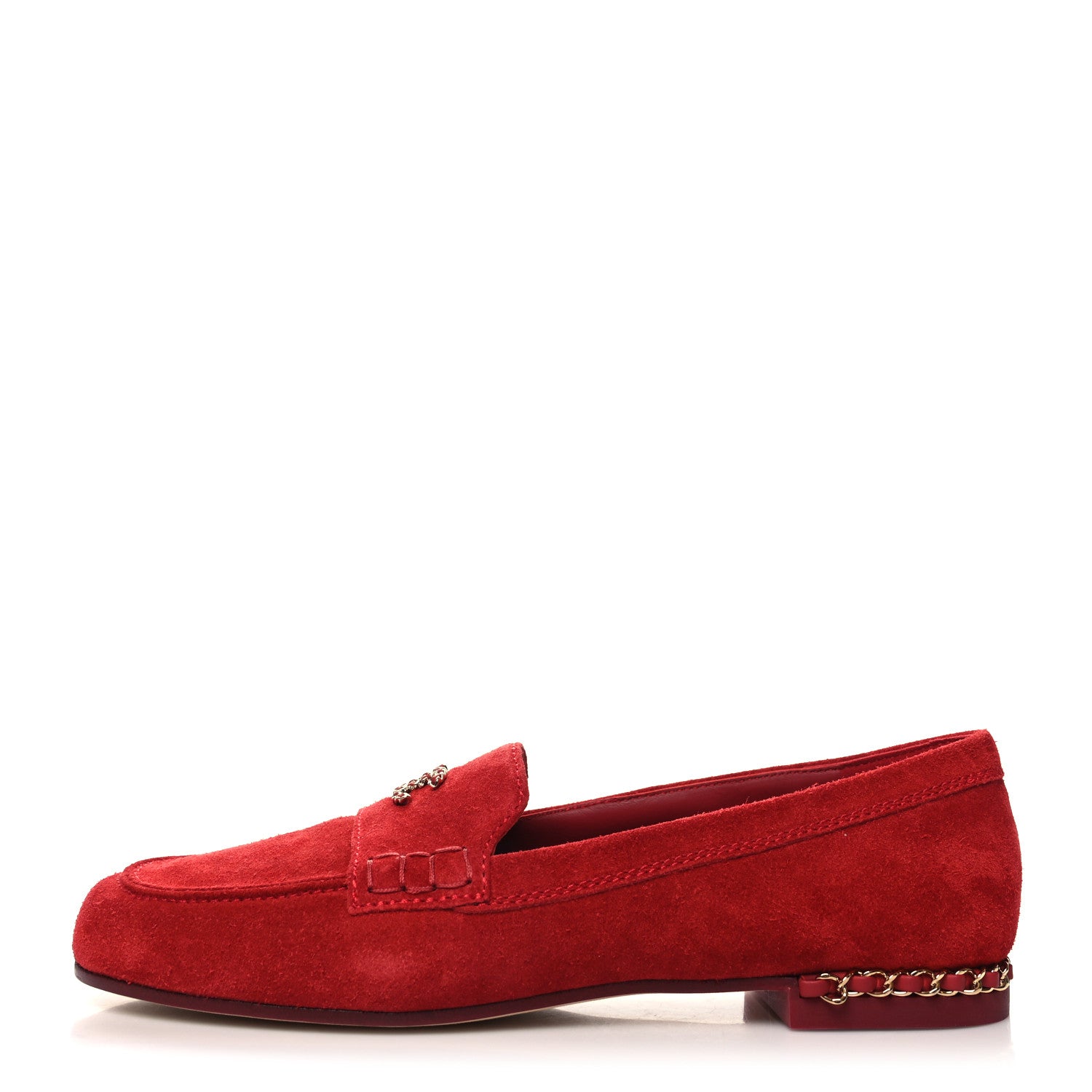 Chanel Suede CC Chain Mocassin Loafers 41 Red 1 of 7