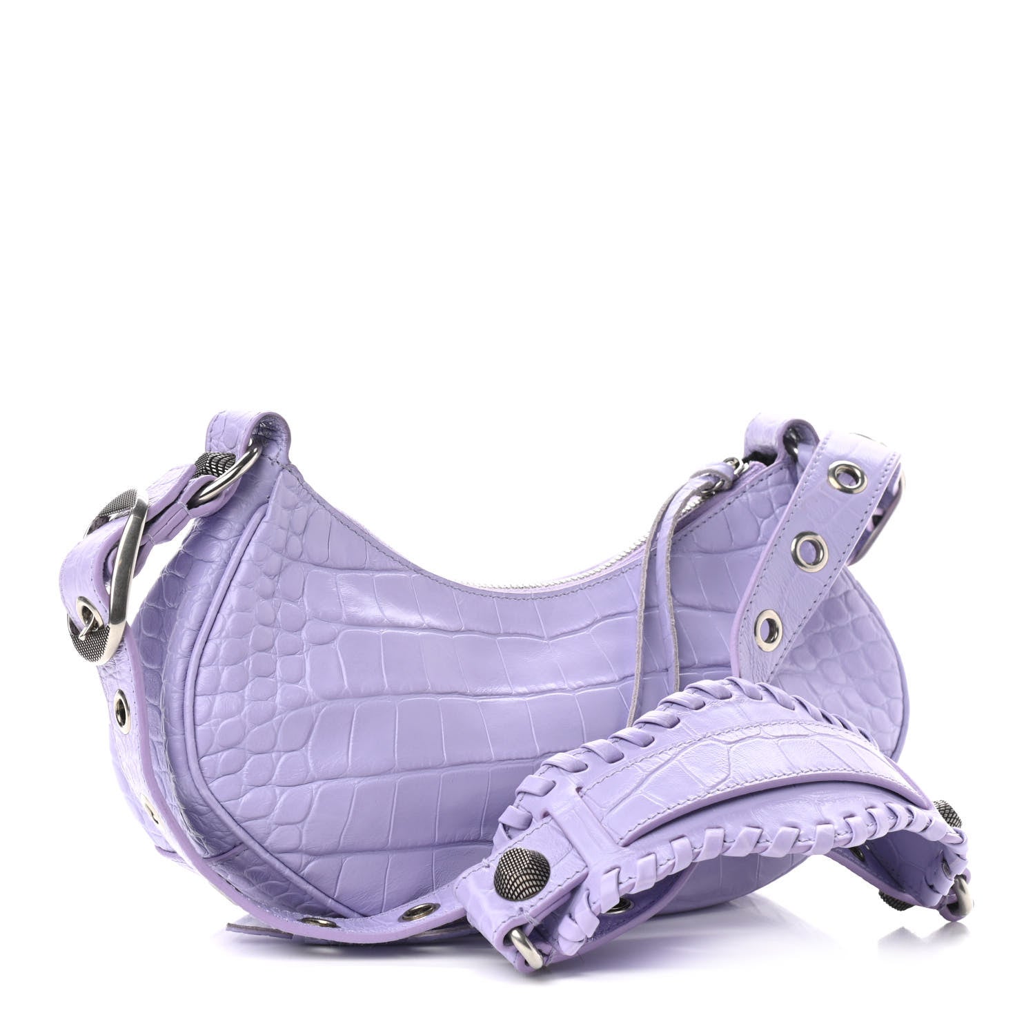 Balenciaga Extra Supple Calfskin Crocodile Embossed Le Cagole Shoulder Bag XS Lilac 4 of 10