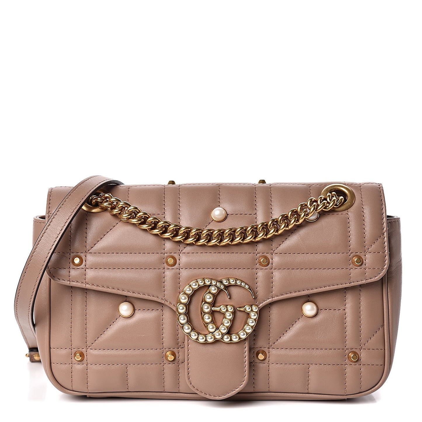 Calfskin Matelasse Studded Mini Pearly GG Marmont Shoulder Bag Porcelain Rose