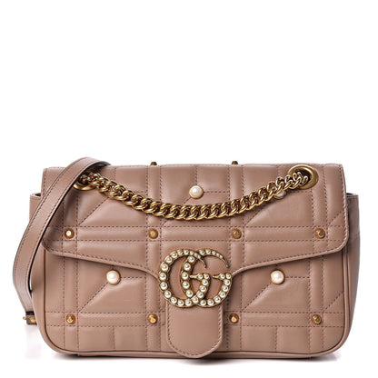 Gucci Calfskin Matelasse Studded Mini Pearly GG Marmont Shoulder Bag Porcelain Rose 1 of 11