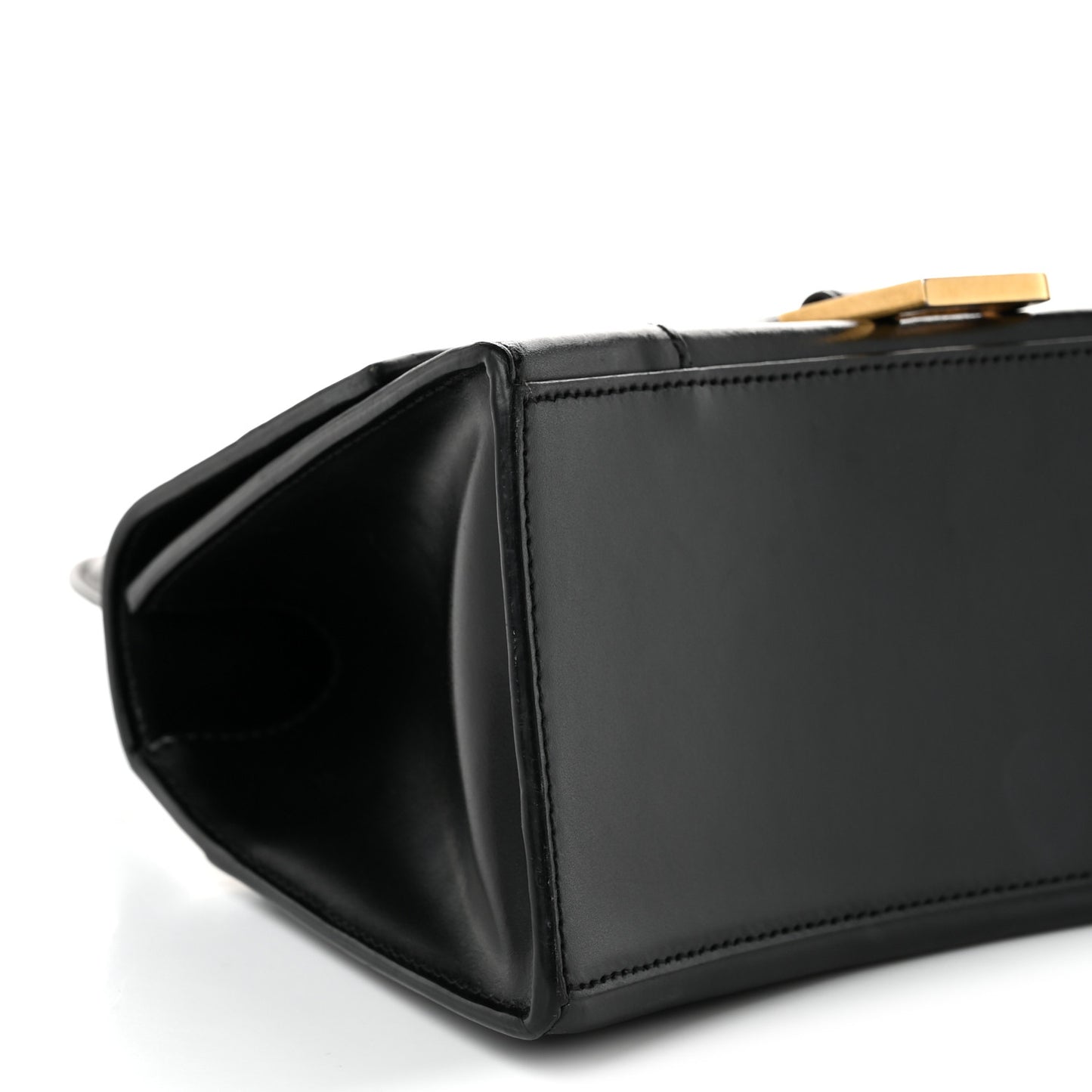 Shiny Box Calfskin Small Hourglass Top Handle Bag Black