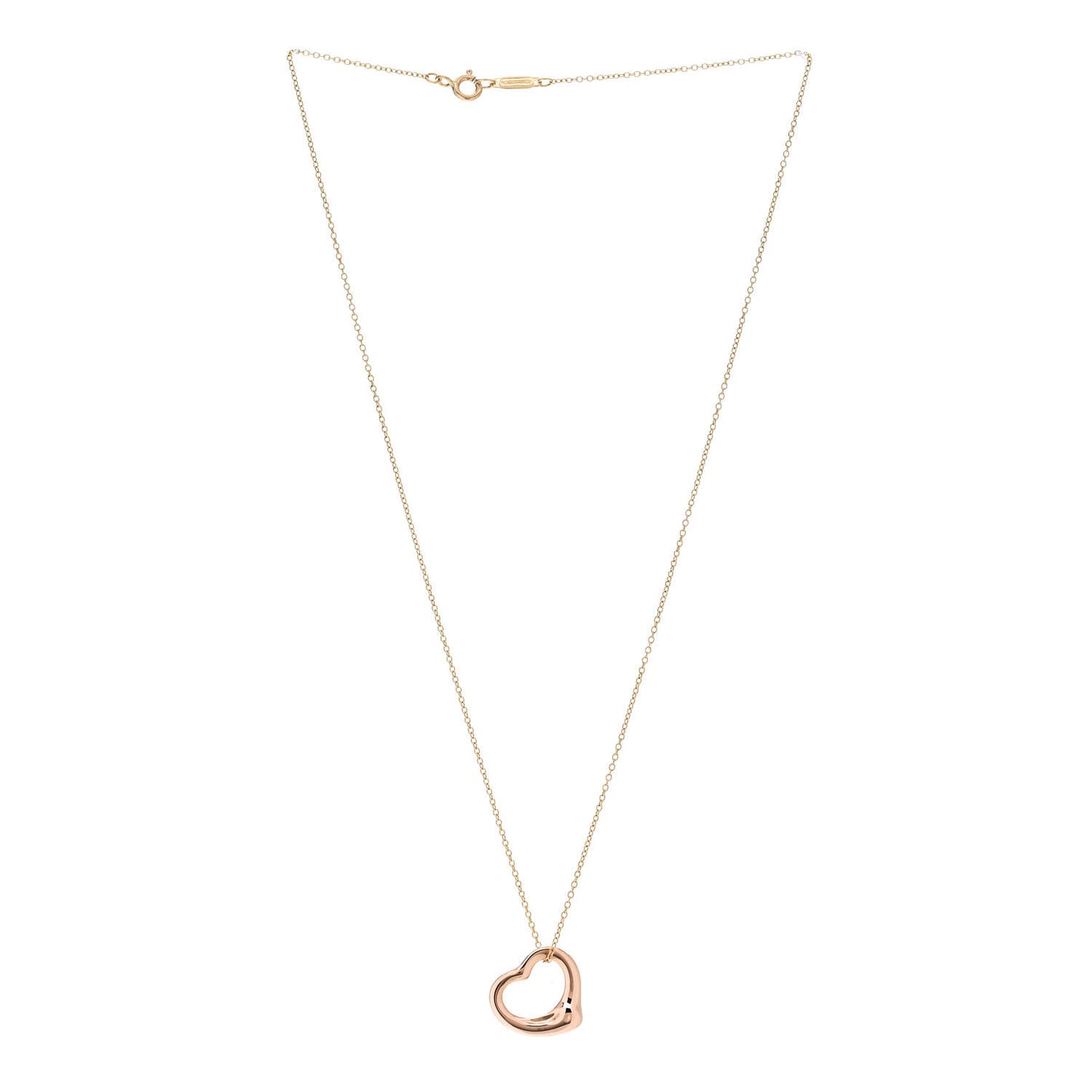 18K Rose Yellow Gold 16mm Elsa Peretti Open Heart Pendant Necklace