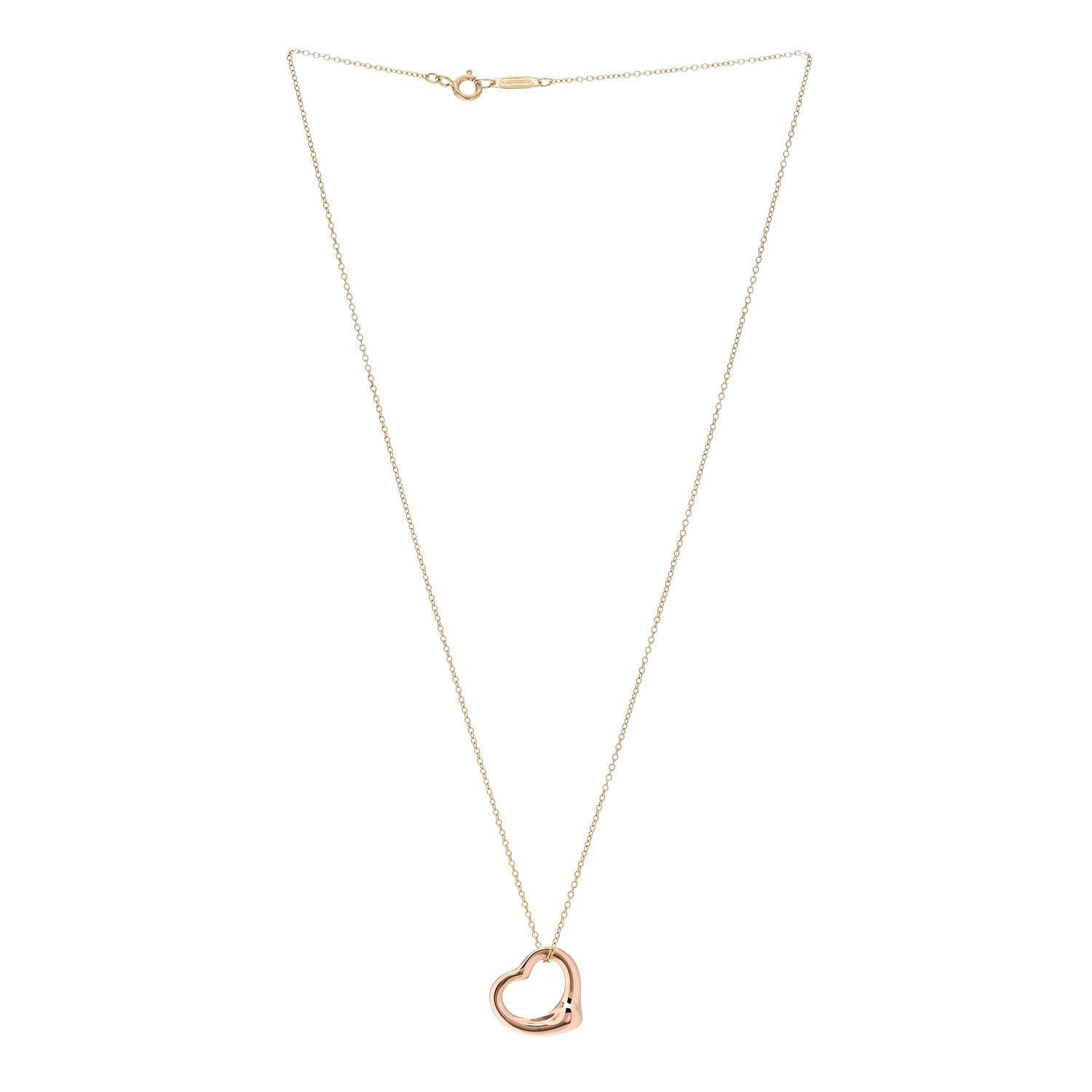 Tiffany 18K Rose Yellow Gold 16mm Elsa Peretti Open Heart Pendant Necklace 3 of 6