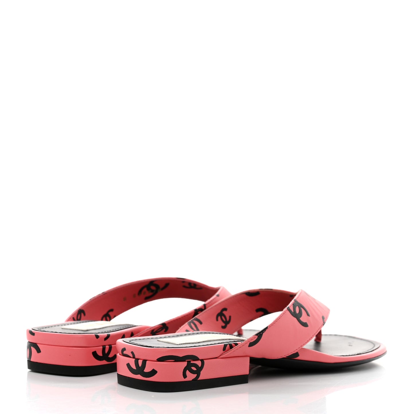 Lambskin Printed CC Thong Sandals 35 Pink Black