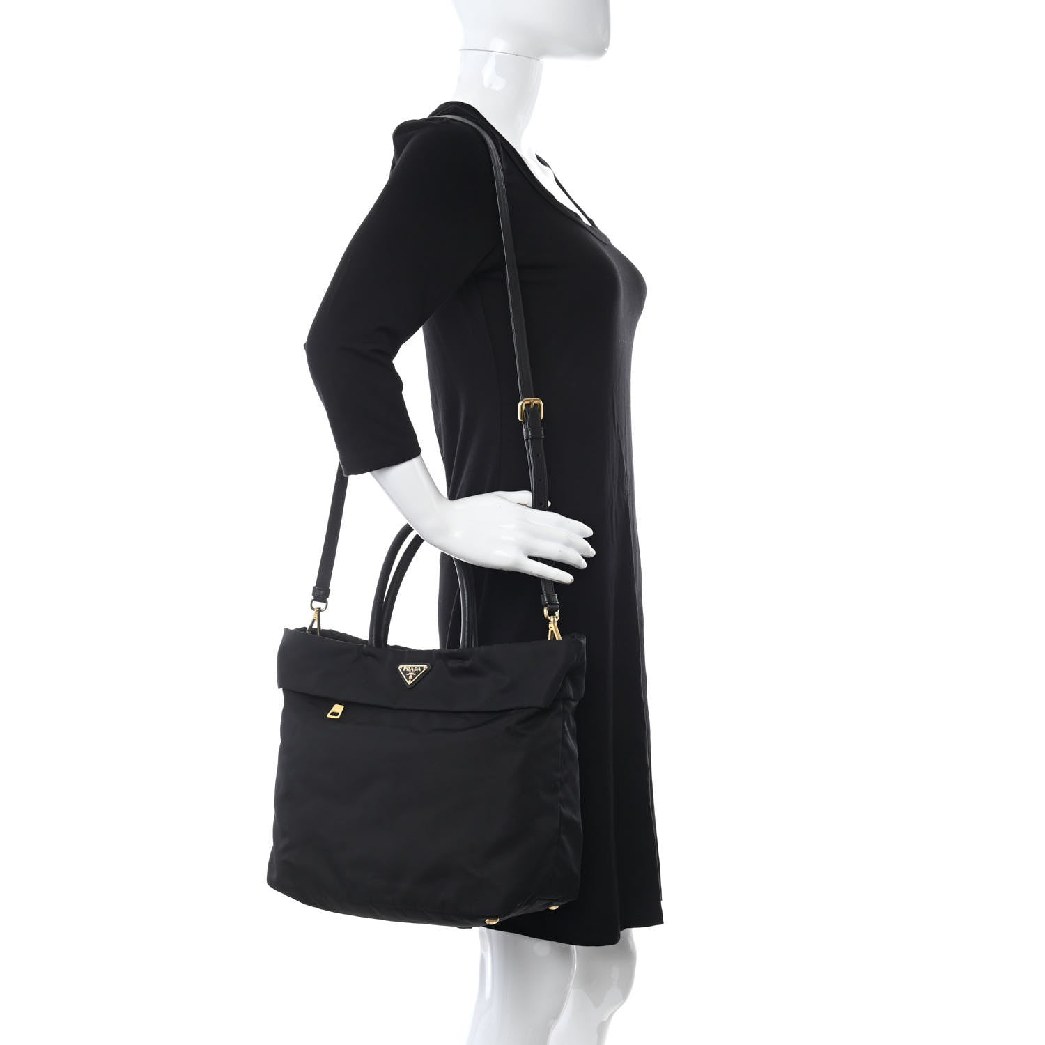 Prada Tessuto Nylon Saffiano Tote Black 2 of 13