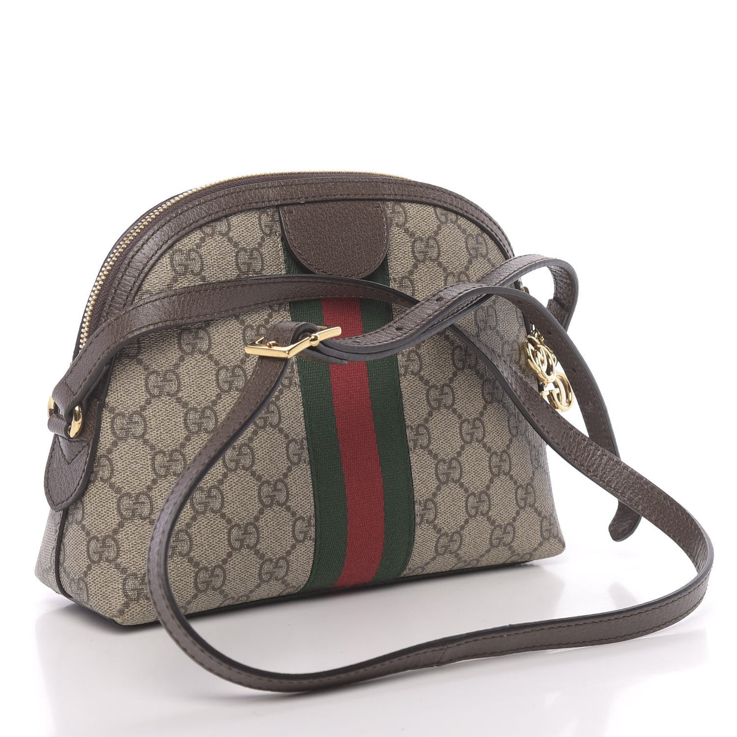 GG Supreme Monogram Textured Dollar Calfskin Web Small Ophidia Dome Shoulder Bag Beige Ebony New Acero