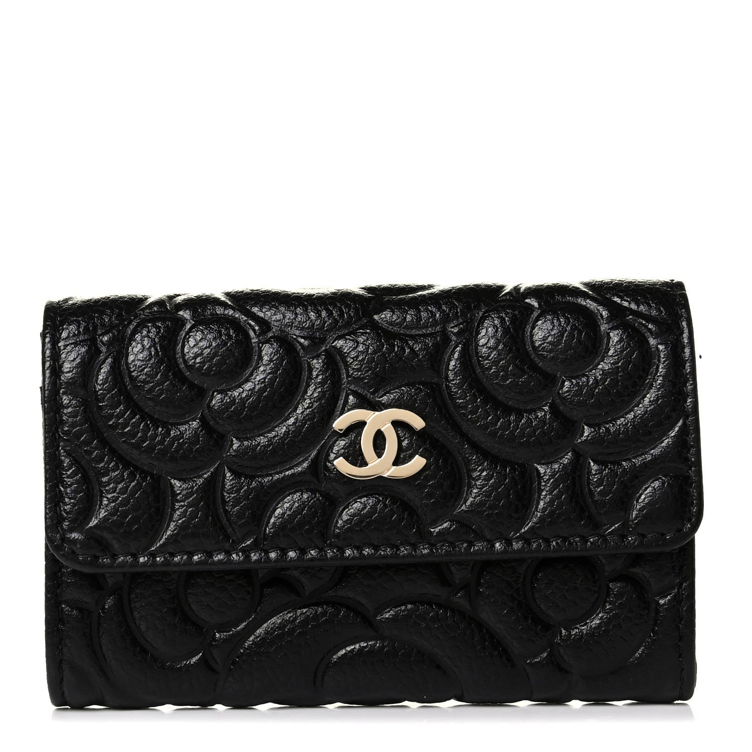 Chanel Caviar Camellia Embossed Card Holder Wallet Black 2 of 8