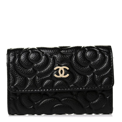 Chanel Caviar Camellia Embossed Card Holder Wallet Black 2 of 8
