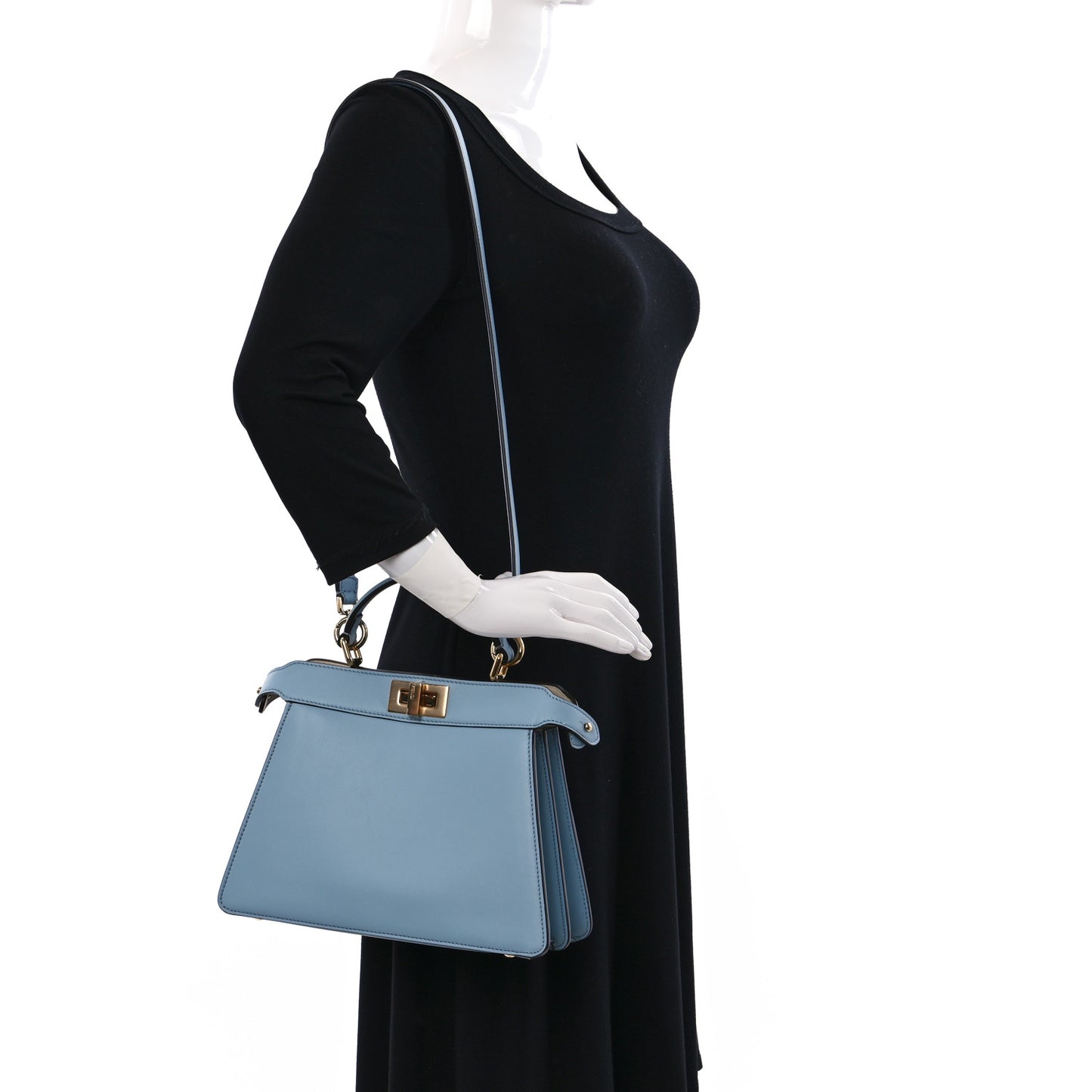 Vitello Seta Shiny Nappa Small Peekaboo I SEE U Satchel Azzurro Baby Camelia