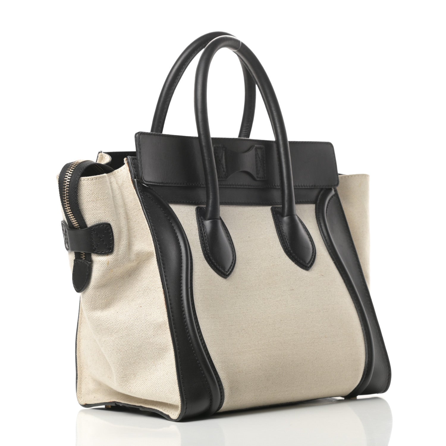 Celine Natural Canvas Smooth Calfskin Mini Luggage Cream 3 of 17