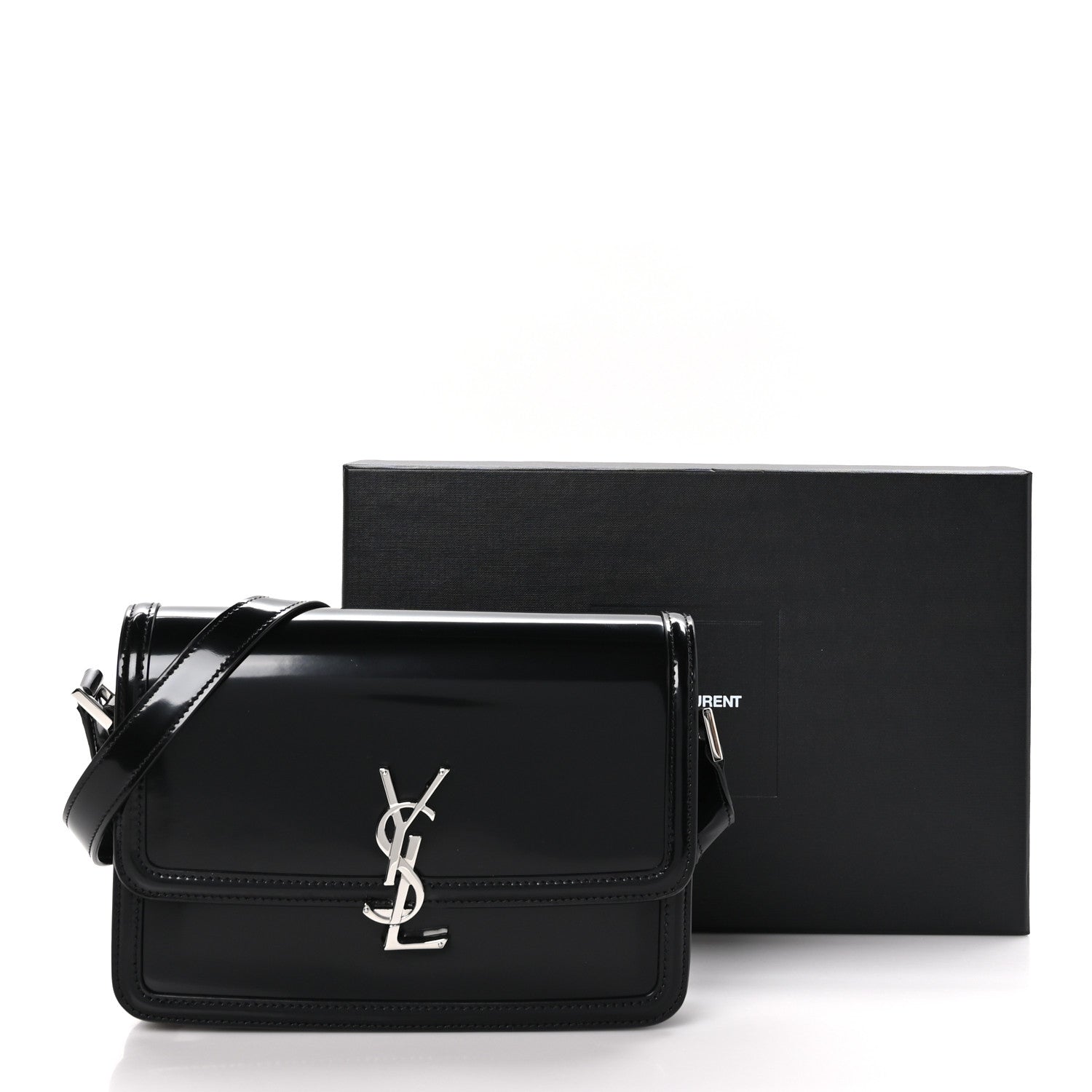 Saint Laurent Glazed Calfskin Monogram Medium Solferino Satchel Black 10 of 10