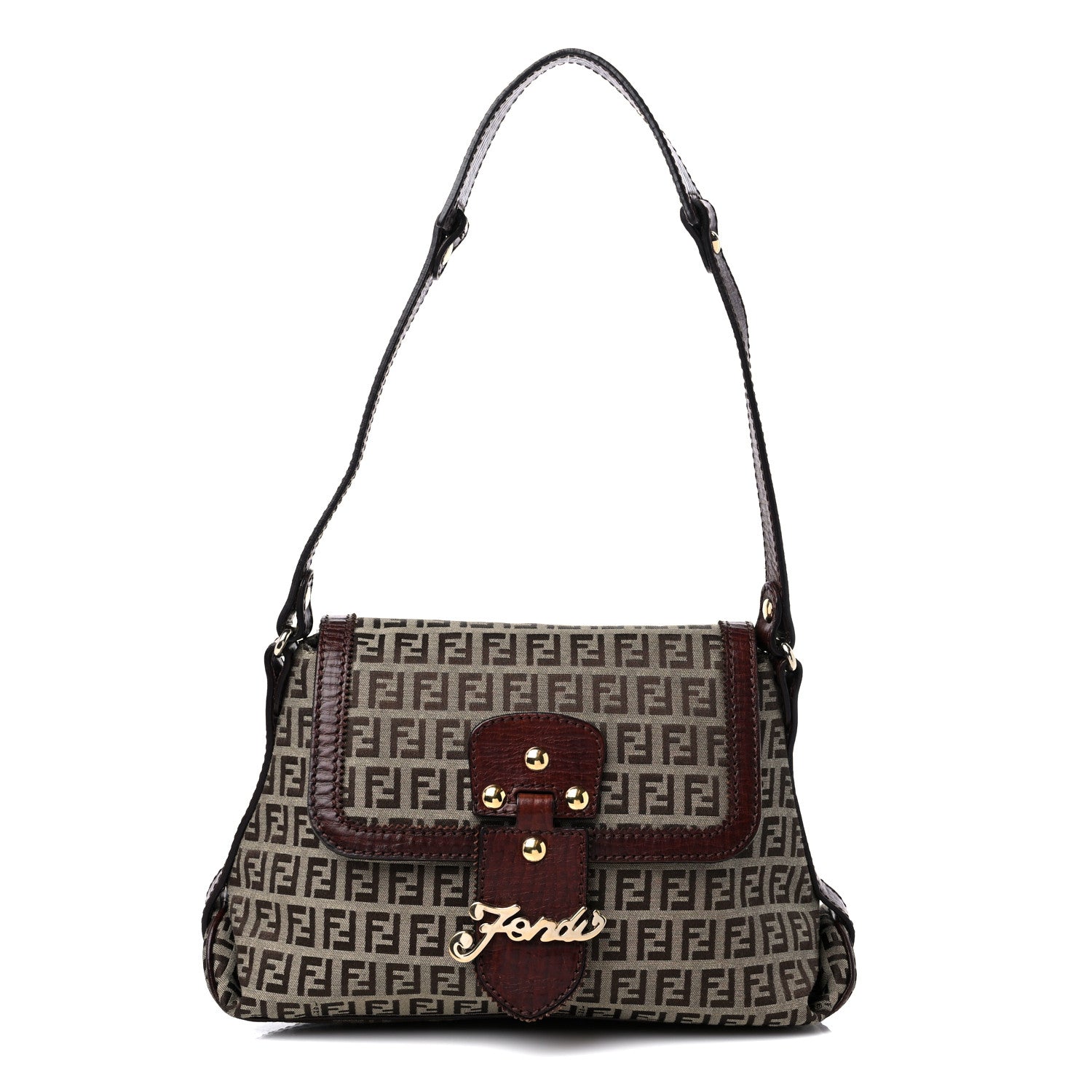 Fendi Zucchino Logo Shoulder Bag Tobacco 1 of 16