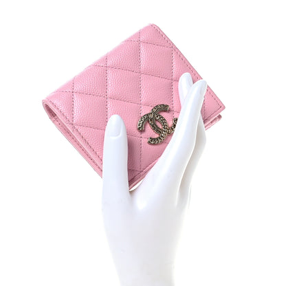 Chanel Caviar Quilted Multi Chain CC Compact Bifold Wallet Pink 2 of 9
