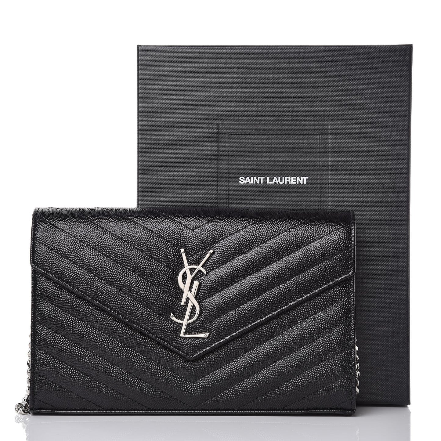 Grain De Poudre Matelasse Chevron Monogram Chain Wallet Black