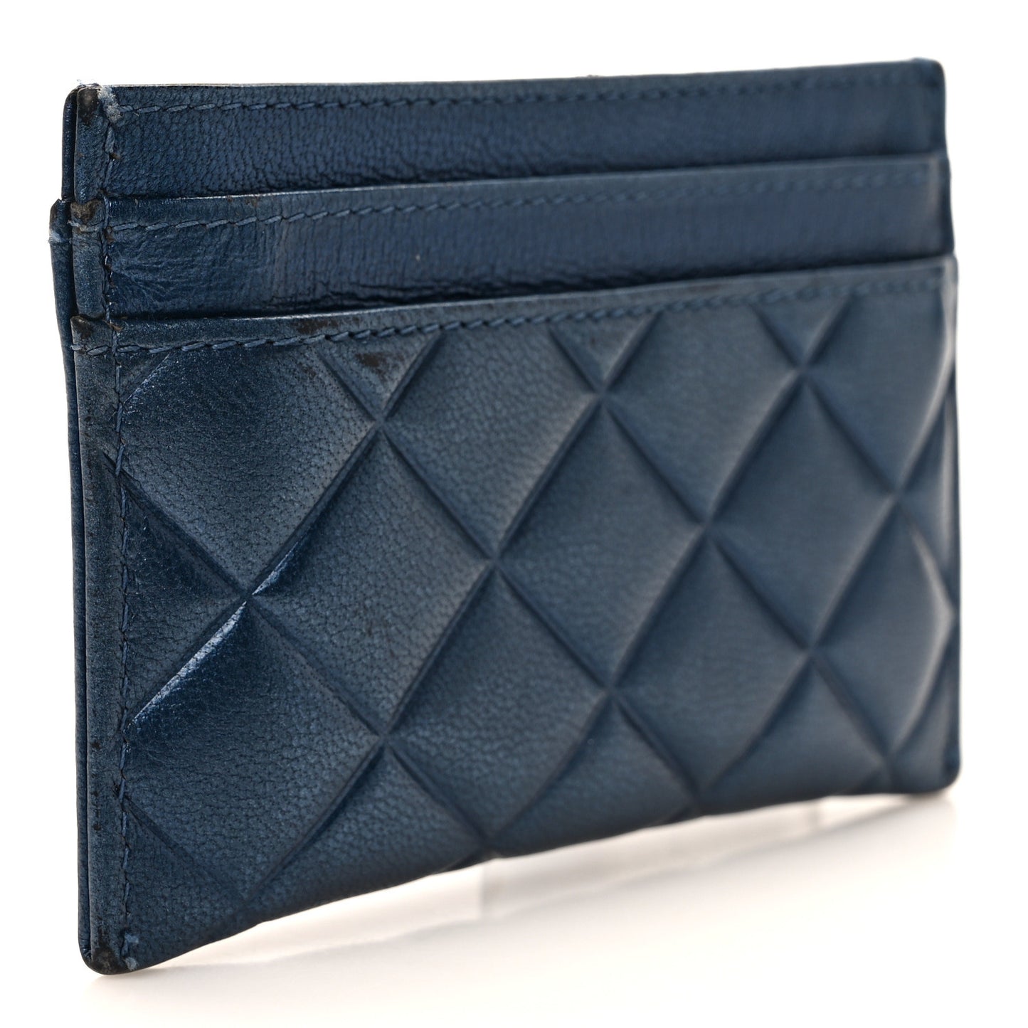 Metallic Lambskin Quilted Diamond CC Card Holder Blue