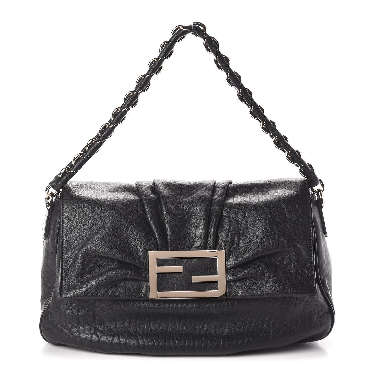 Fendi Crinkled Lambskin Mia Shoulder Flap Black 1 of 9
