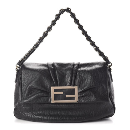 Fendi Crinkled Lambskin Mia Shoulder Flap Black 1 of 9