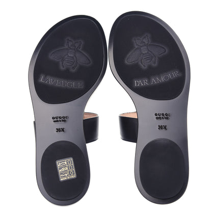 Gucci Calfskin GG Marmont Thong Sandals 36.5 Black 6 of 10