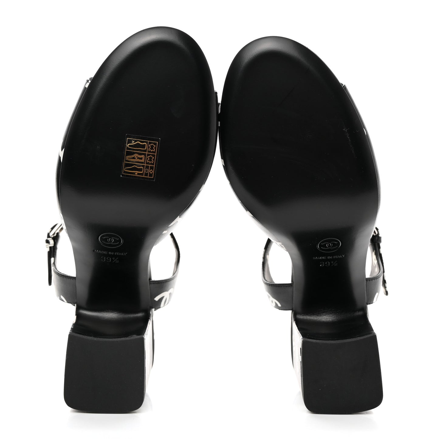 Printed Lambskin CC Sandals 39.5 Black White