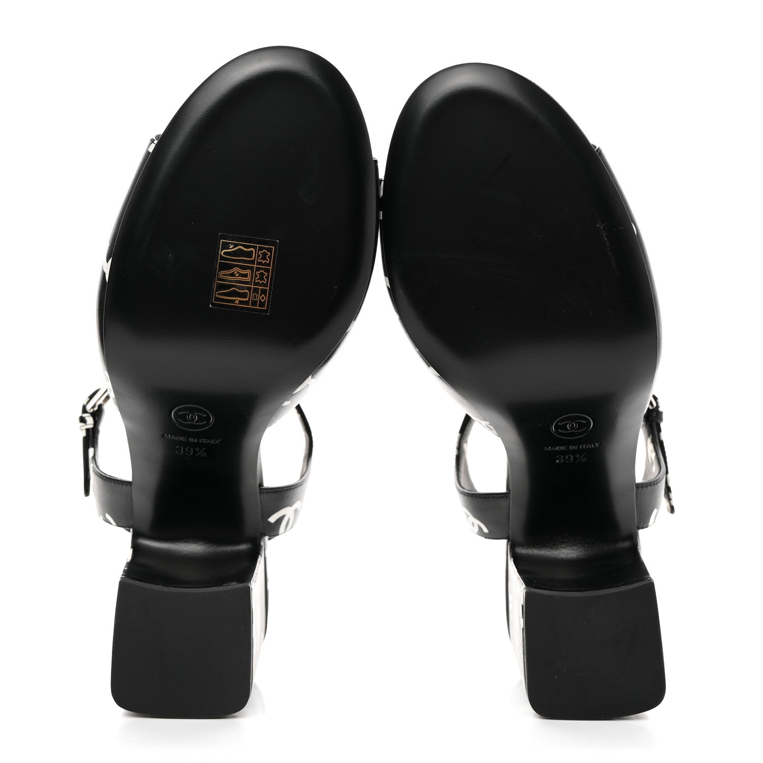Chanel Printed Lambskin CC Sandals 39.5 Black White 5 of 9