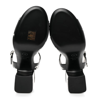 Chanel Printed Lambskin CC Sandals 39.5 Black White 5 of 9