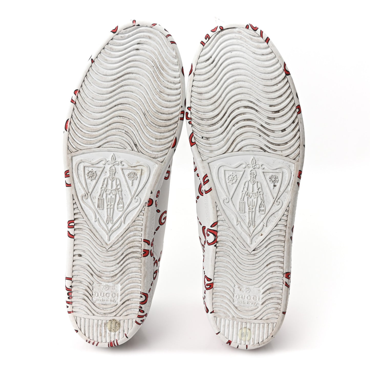 Calfskin GucciGhost Print Womens Ace Sneakers 40.5 White Hibiscus Red