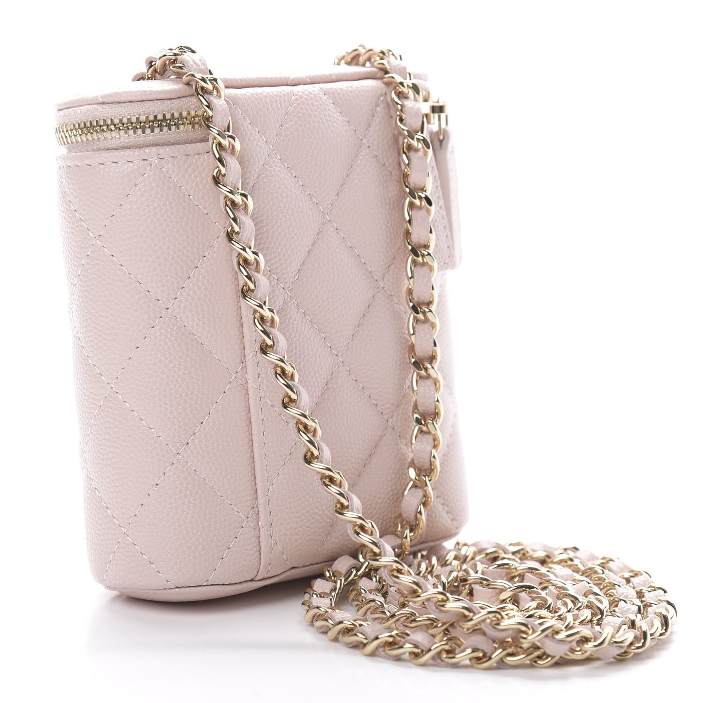 Caviar Quilted Small Vertical Coco Beauty Vanity Case With Chain Light Pink