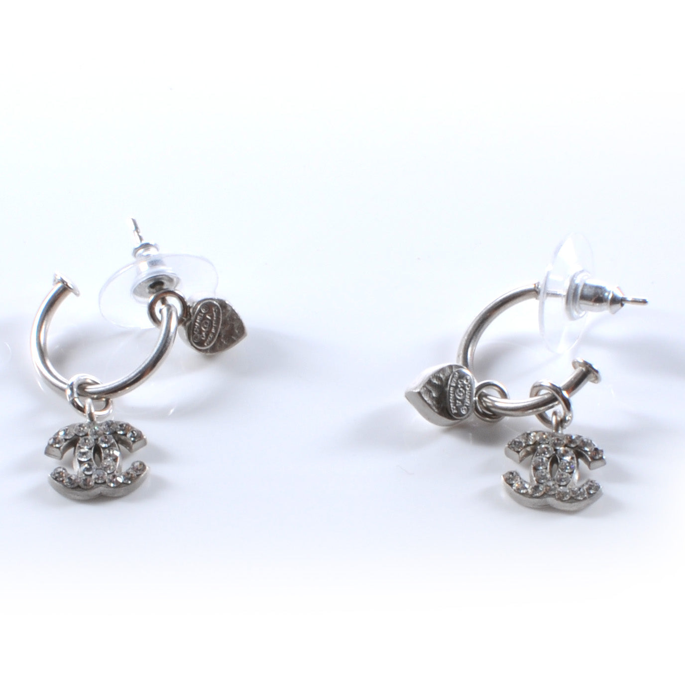 Crystal Heart CC Hoop Earrings Silver