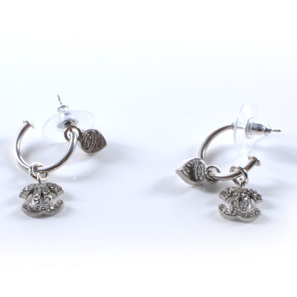 Chanel Crystal Heart CC Hoop Earrings Silver 1 of 4