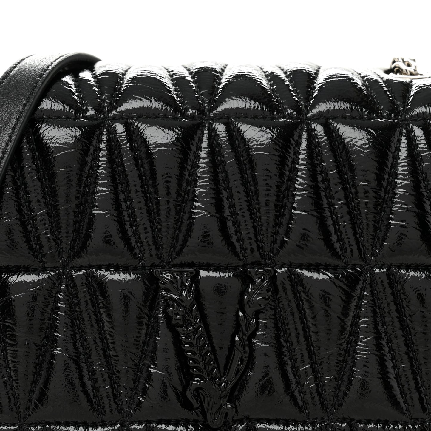 Patent Nappa Quilted Virtus Shoulder Bag Black