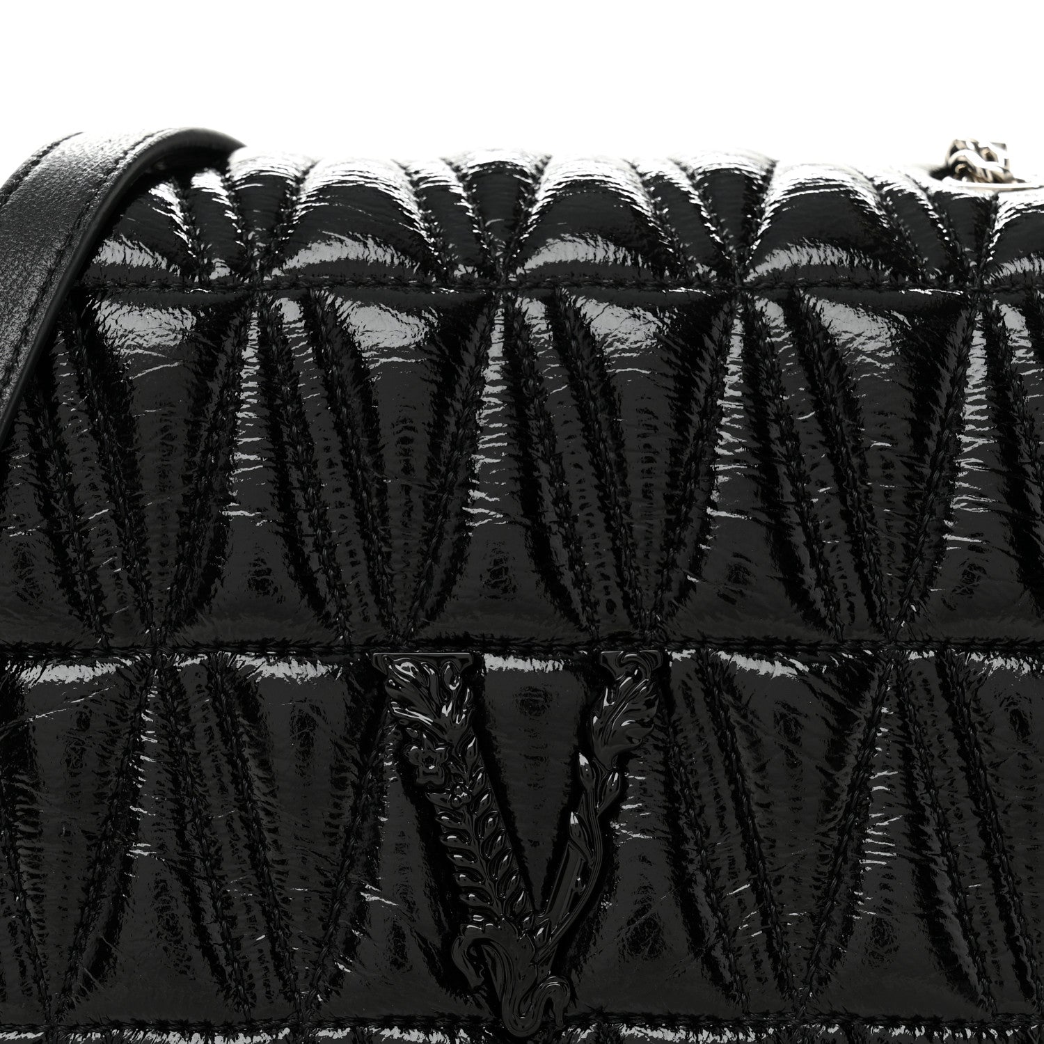 Versace Patent Nappa Quilted Virtus Shoulder Bag Black 7 of 11