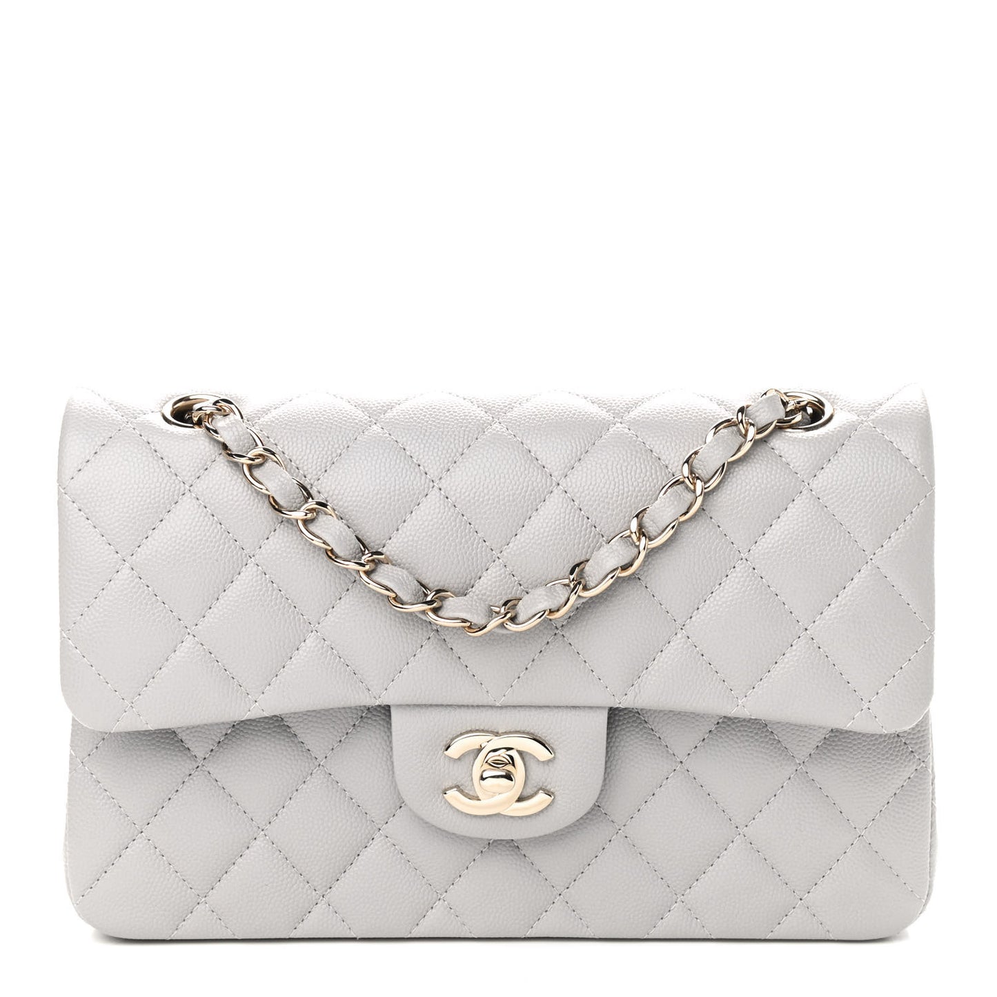 Caviar Quilted Small Double Flap Grey