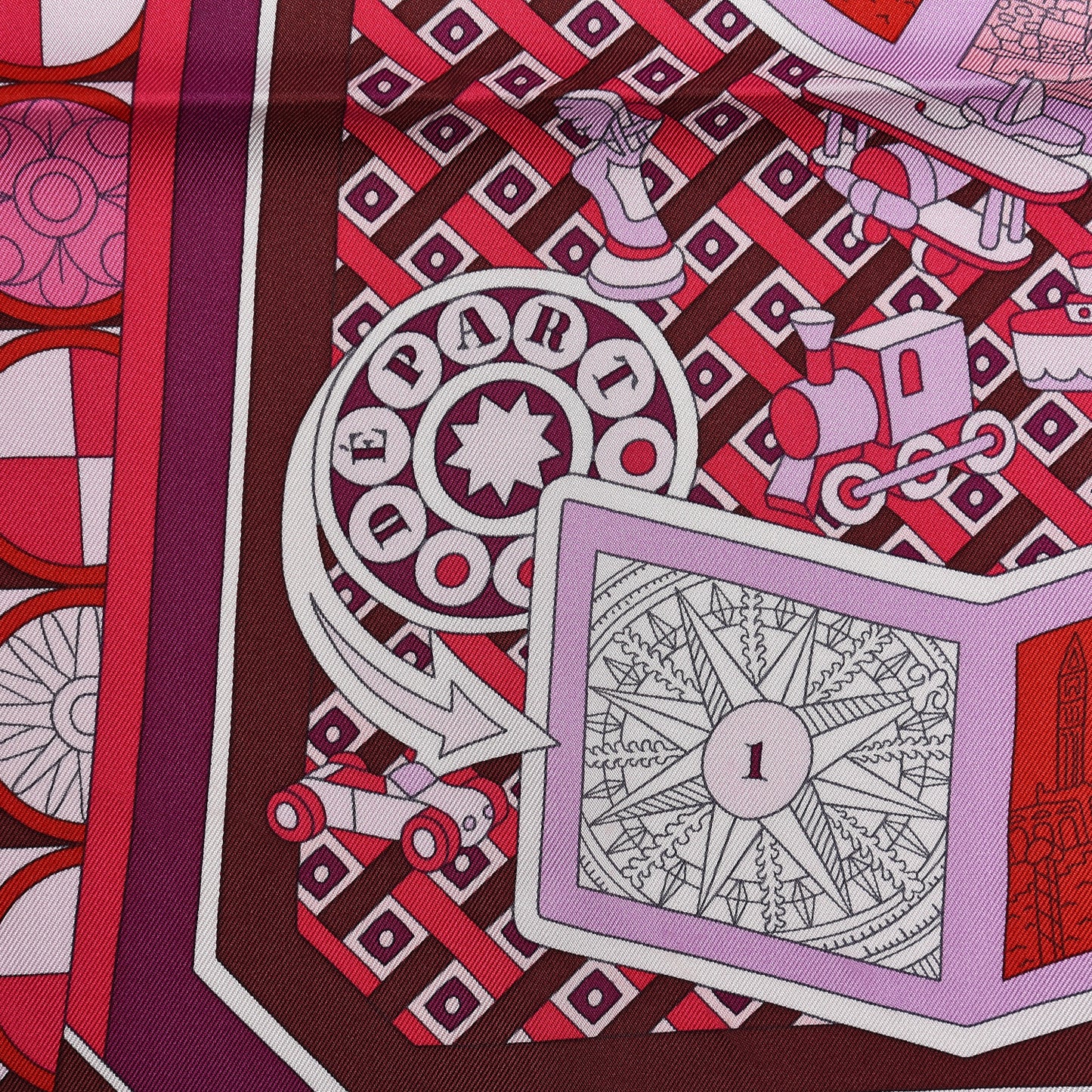 Silk Le Tour Du Monde En 63 Cases Scarf 90 Fuchsia Mauve White