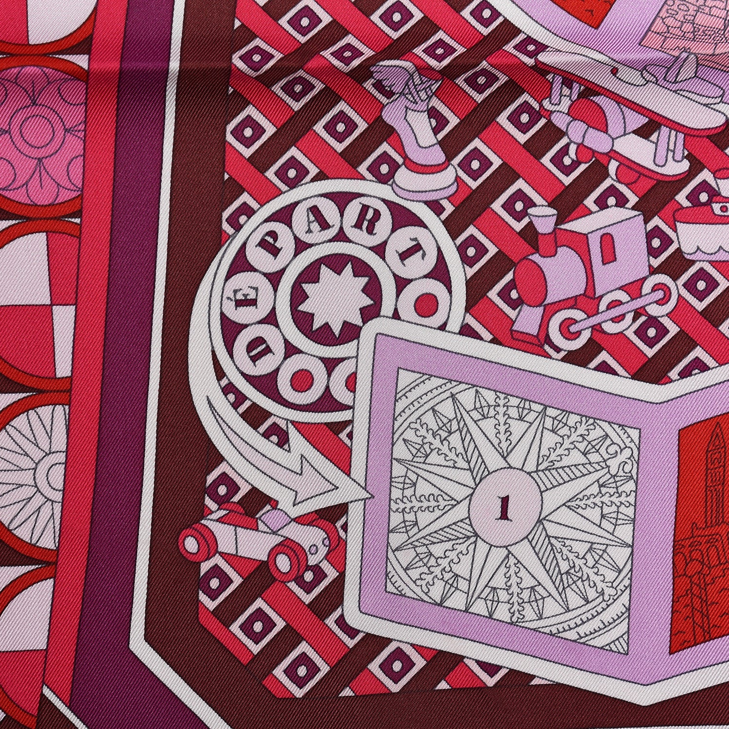 Hermes Silk Le Tour Du Monde En 63 Cases Scarf 90 Fuchsia Mauve White 7 of 10