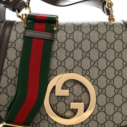 Gucci GG Supreme Monogram Textured Dollar Calfskin Web Medium Blondie Top Handle Shoulder Flap Bag Beige Ebony New Acero 9 of 11