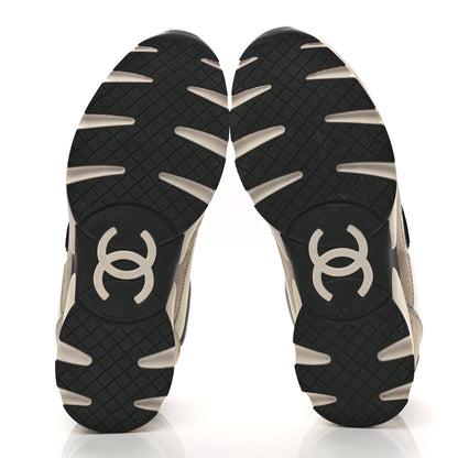 Chanel Mesh Suede Calfskin Womens CC Sneakers 39 White Ivory Dark Beige 5 of 8