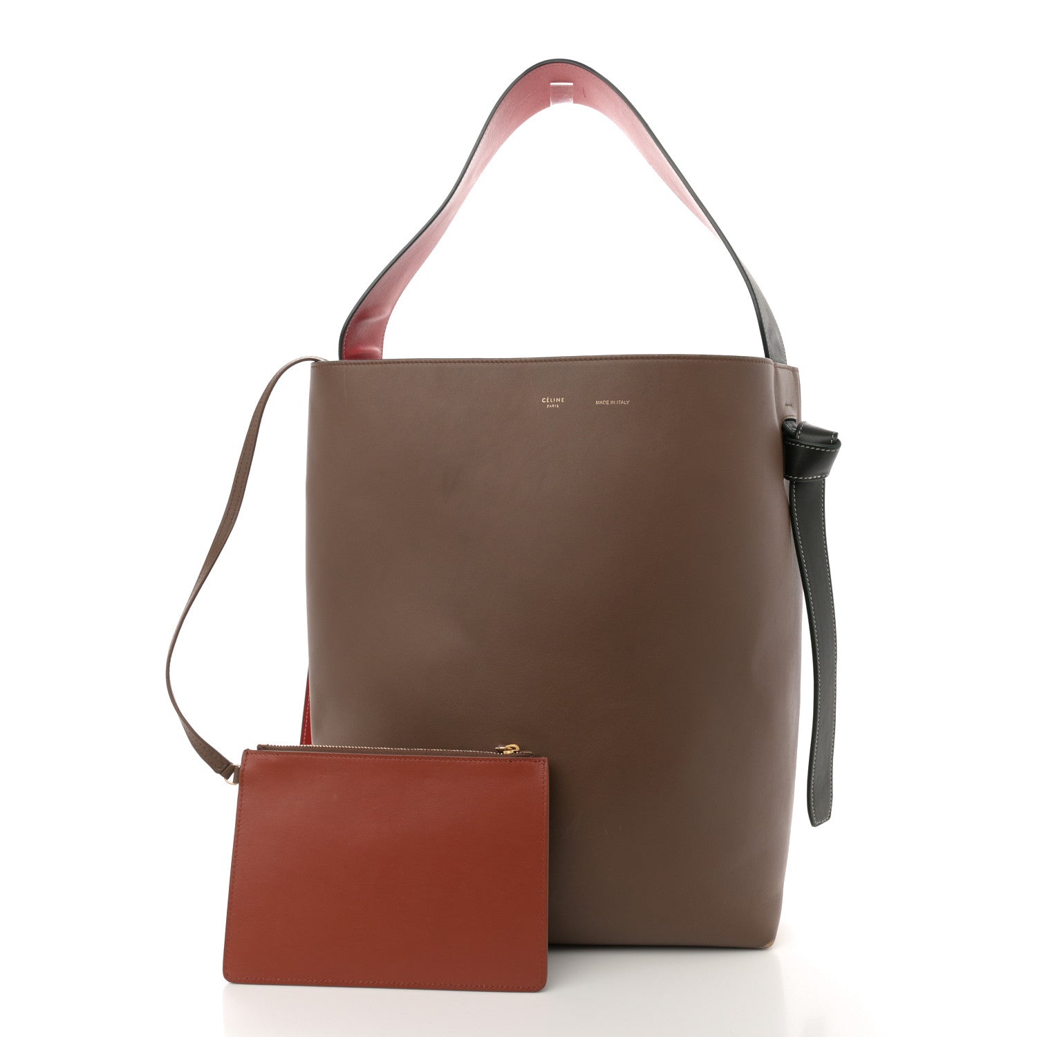 Celine Shiny Smooth Calfskin Small Twisted Cabas Camel Brick