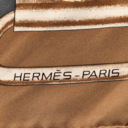 Hermes Silk Boucles Et Galons Du Tsar Scarf 90 Camel Black Gris 4 of 13