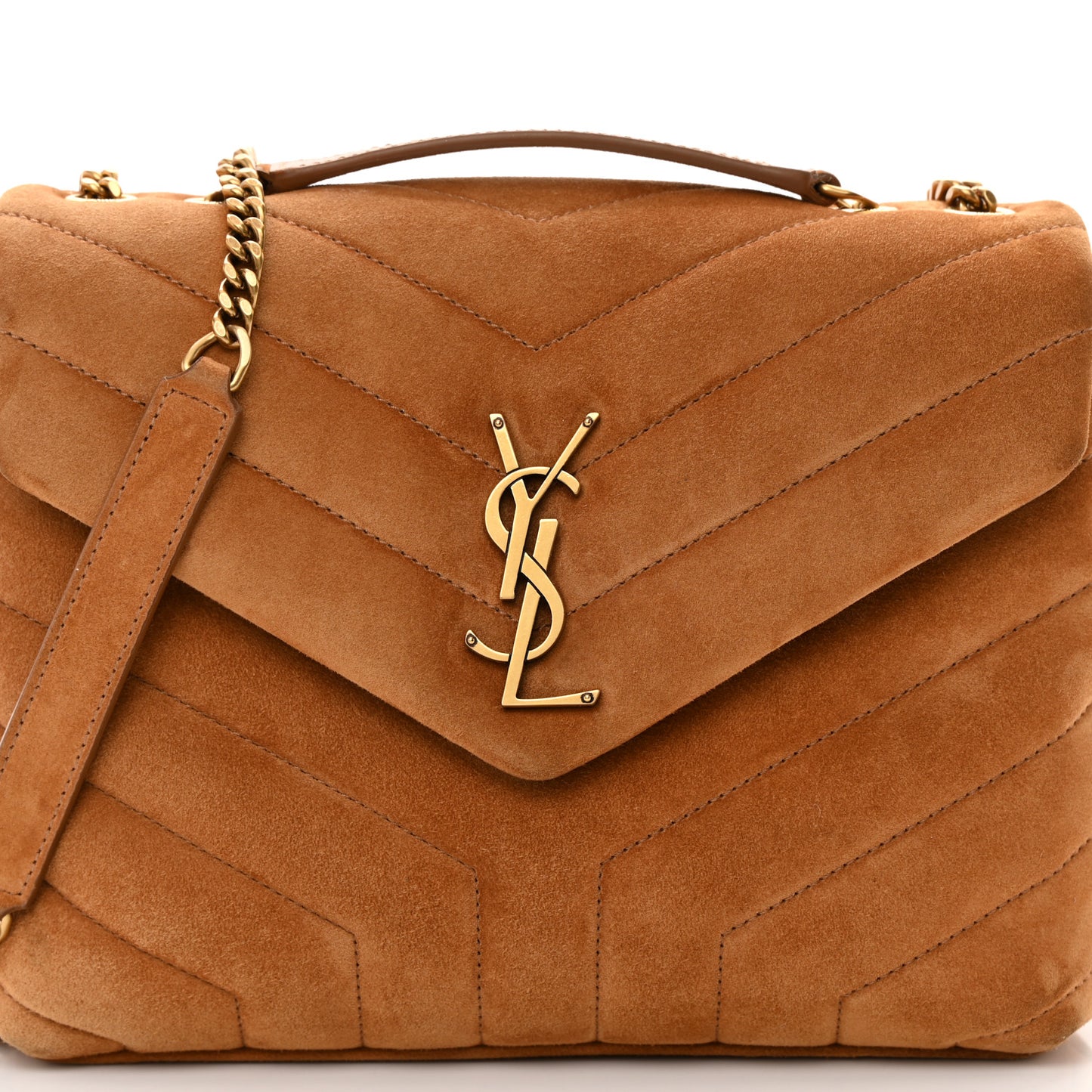 Suede Calfskin Y Quilted Monogram Small Loulou Chain Satchel Cinnamon
