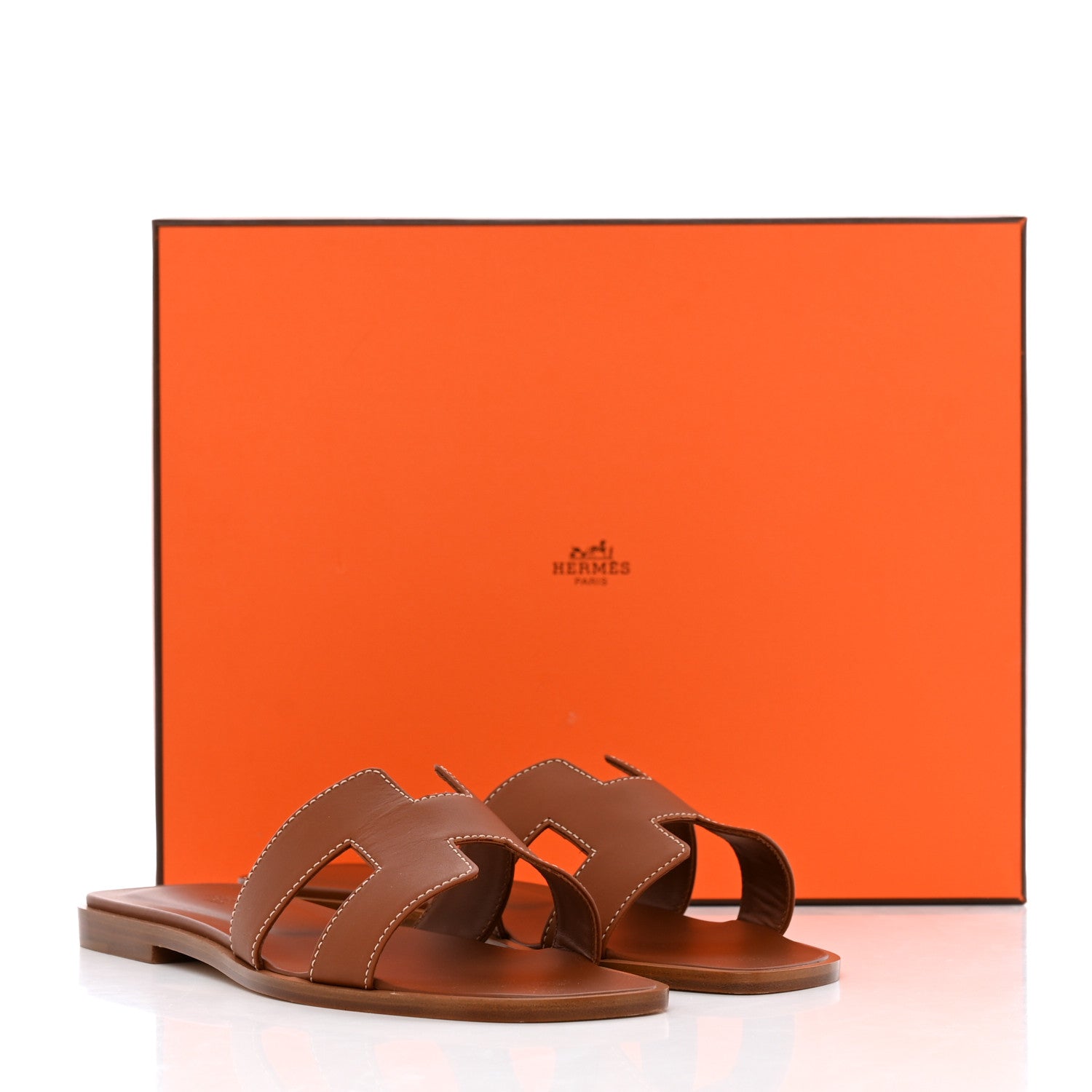 Hermes Box Calfskin Oran Sandals 37 Gold 9 of 9