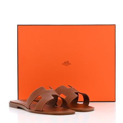 Hermes Box Calfskin Oran Sandals 37 Gold 9 of 9