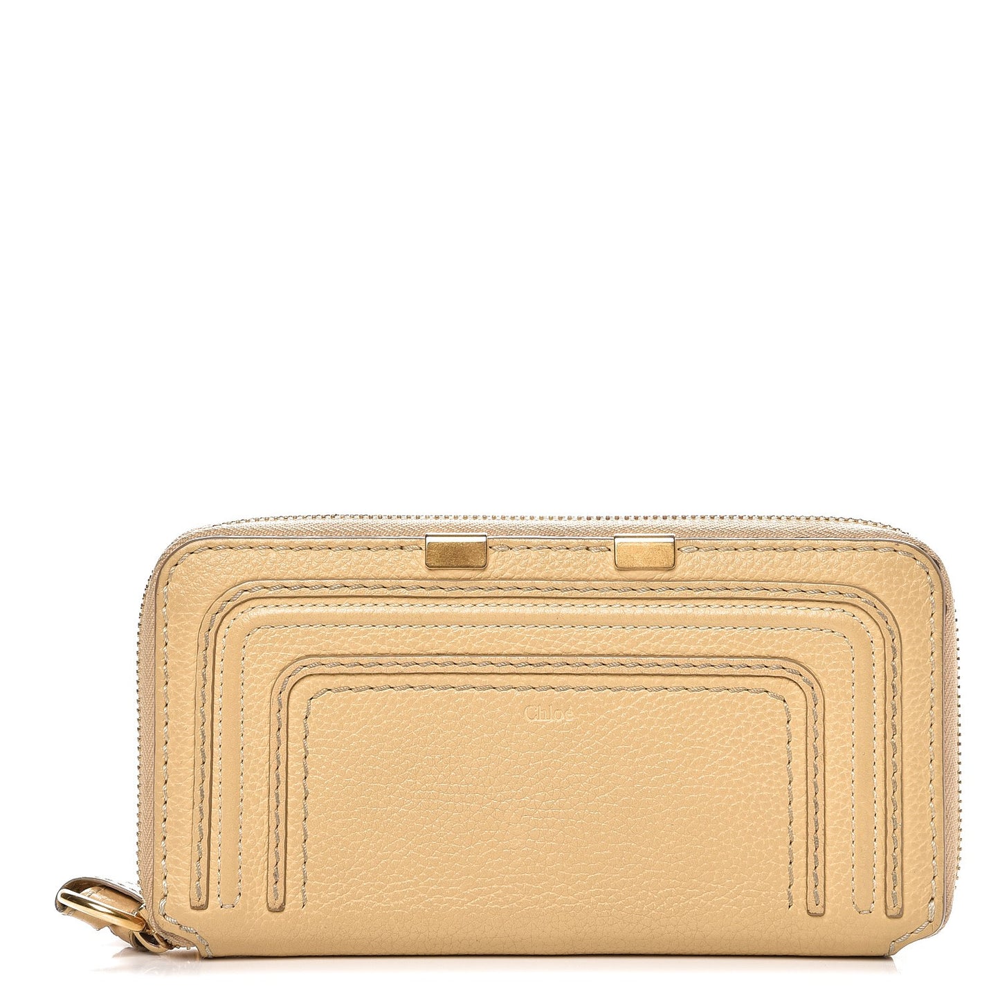 Grained Calfskin Marcie Long Zip Around Wallet Beige