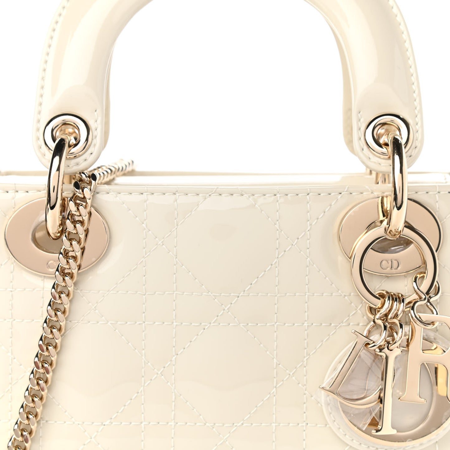 Patent Cannage Mini Lady Dior Ivory