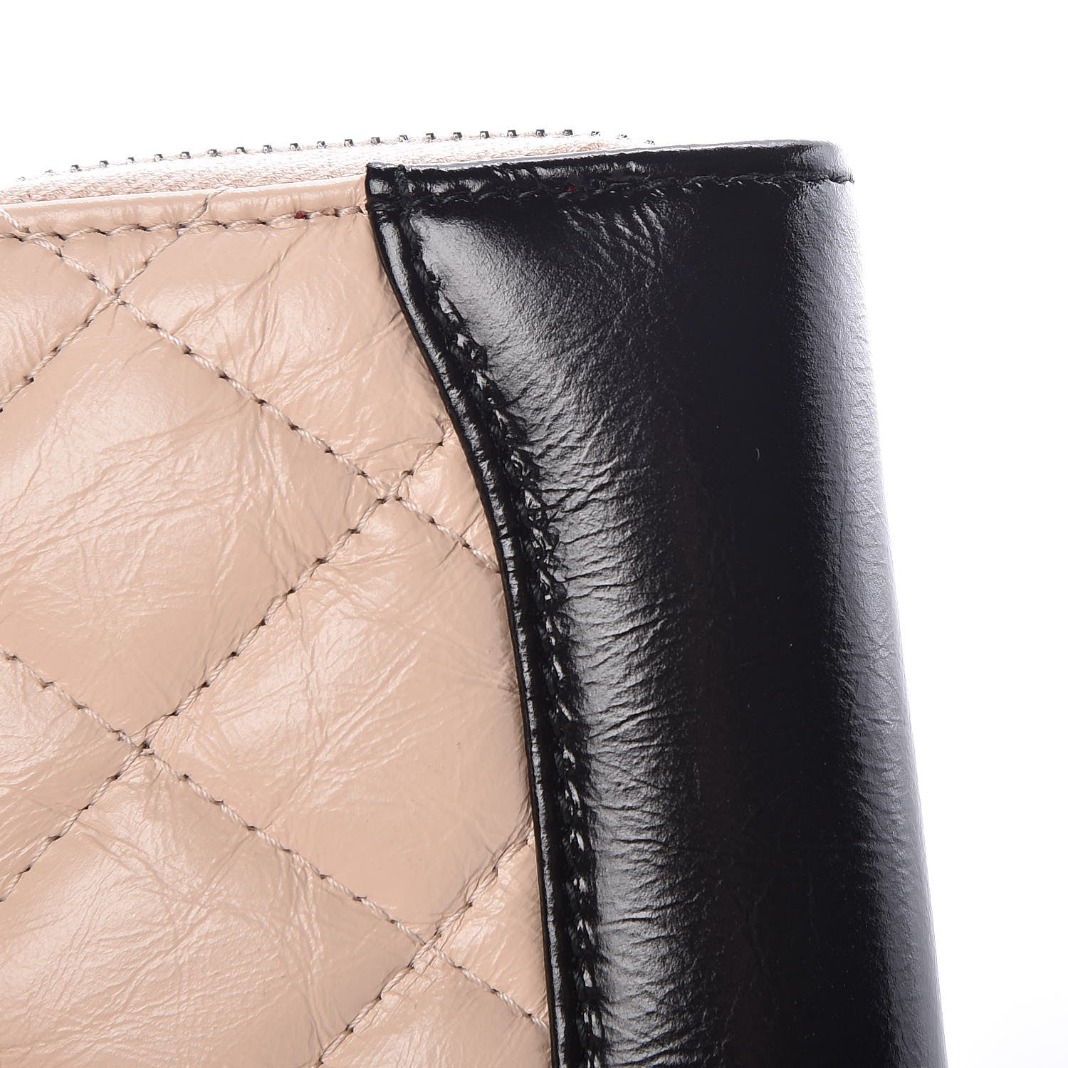 Chanel Aged Calfskin Quilted Gabrielle Zip Around Coin Purse Wallet Beige Black 11 of 15