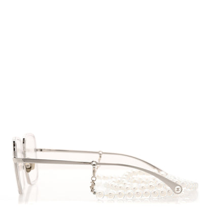 Chanel Metal Removable Pearl Chain Square Eyeglasses 2195-S Silver 3 of 8