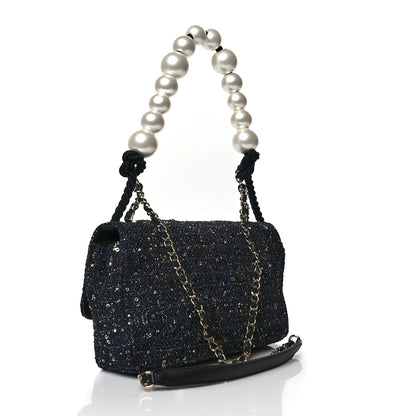Chanel Tweed Medium Pearl Handle Flap Black Ecru 3 of 10